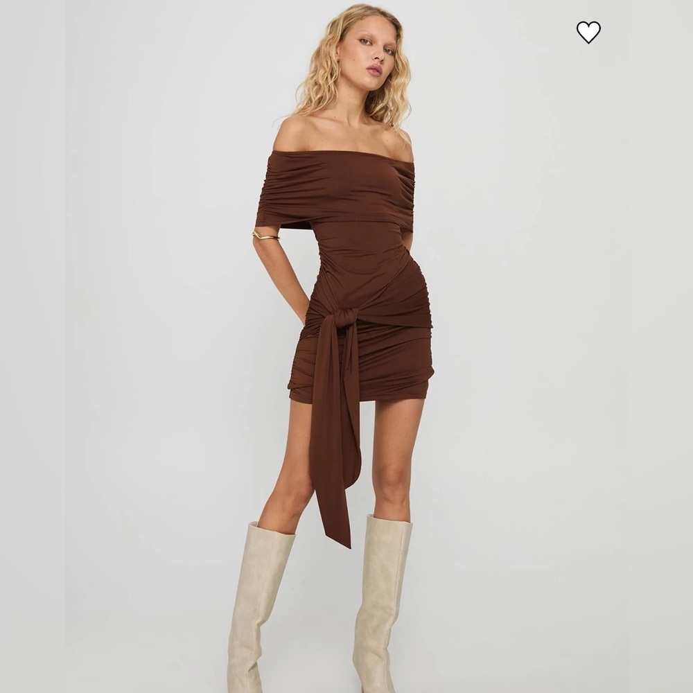 Princess Polly brown off the shoulder dress with tie size 2!! Worn once